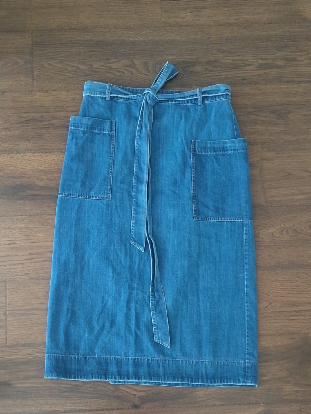 Tibi Summer Denim Lean Back Wrap Skirt Size 12 Midi Vacation Resortwear
